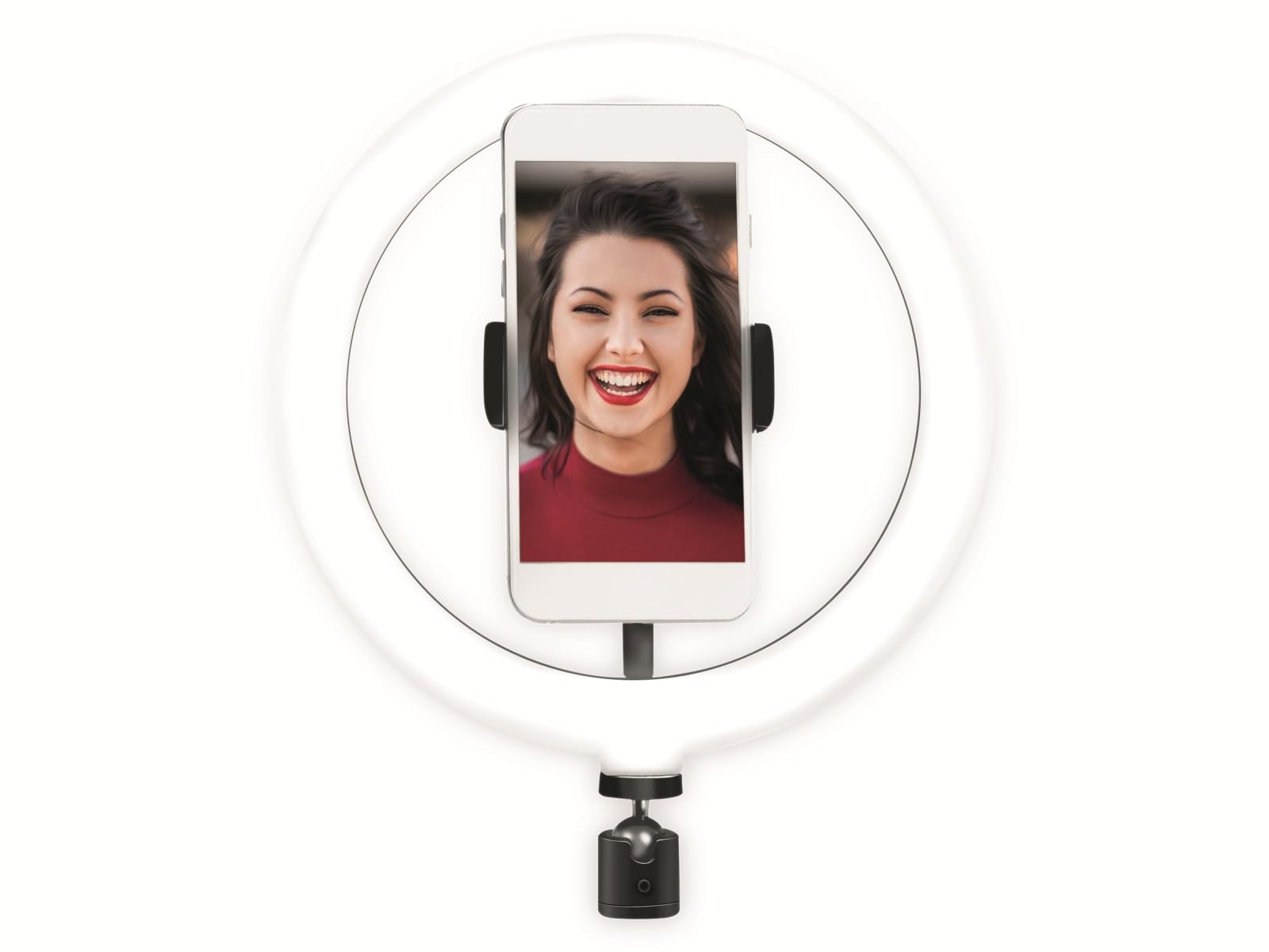 LogiLink AA0151 - lampa pierścieniowa LED (Ø 20 cm) z uchwytem na smartfon, 3 tryby kolorów (naturalny, ciepły, zimny) i 72 diody LED do profesjonalnych filmów i zdjęć, czarna, 72 diody LED (Ø 20)