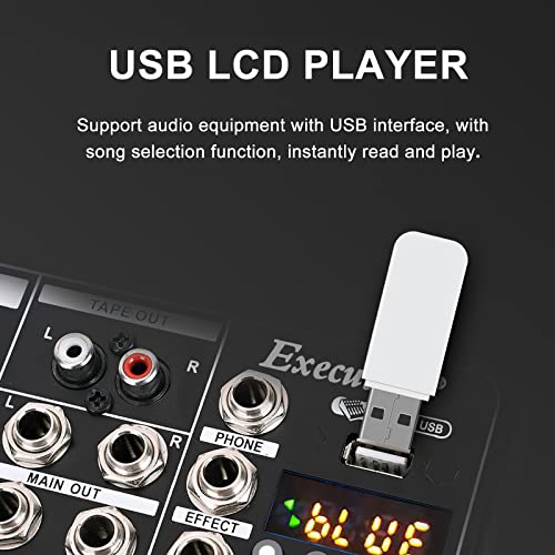 Pro Audio Mixer Soundboard Console Système Interface 4 Canaux Numérique USB Bluetooth MP3 48V Alimentation Fantôme Stéréo DJ Studio Streaming FX Reverb Delay Processeur - Image 5