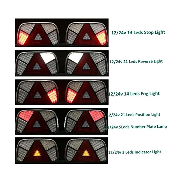 DARKGUARD Rückleuchten Anhänger Satz LED 12/24v,Rücklicht Heckleuchten Anhänger PKW Wohnwagen Verkabelt mit 13poligem Stecker|4m Kabel|2x 6poliger Bajonettverbindung| E-Mark|7Funktion|Wasserdicht – Bild 4