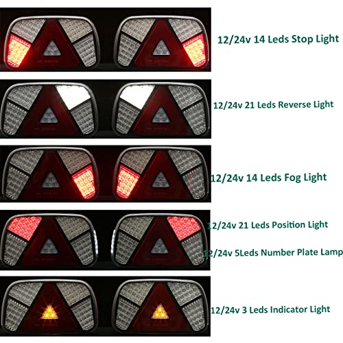 DARKGUARD Rückleuchten Anhänger Satz LED 12/24v,Rücklicht Heckleuchten Anhänger PKW Wohnwagen Verkabelt mit 13poligem Stecker|4m Kabel|2x 6poliger Bajonettverbindung| E-Mark|7Funktion|Wasserdicht – Bild 4