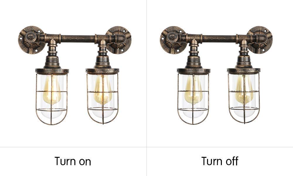 Sala de Estar Decoración Simple Industrial Retro Granja Loft Restaurante Dormitorio Mesita de Noche Comedor Metal Forjado Hierro Steampunk Aplique de Pared Rural Tubería de Agua Lámpara de Pared para