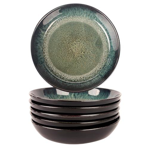 jinsongdafa Ceramic Pasta Bowls 18 Ounces, 8.3 Inch Salad Bowls Set for Serving Soup, Pasta, Noodle, Dinner, Set of 6 Large Kitchen Bowl Plates, Microwave Safe, apply Indoor Outdoor Dining