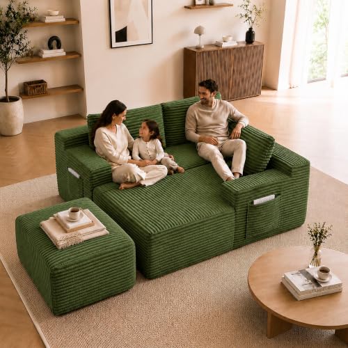 Image of Boneless Couch, Modular Sectional Couches for Living Room, U-Shaped Cloud Couch Sofa with Deep Seat, Fluffy Corduroy Upholstered Corner Sofa