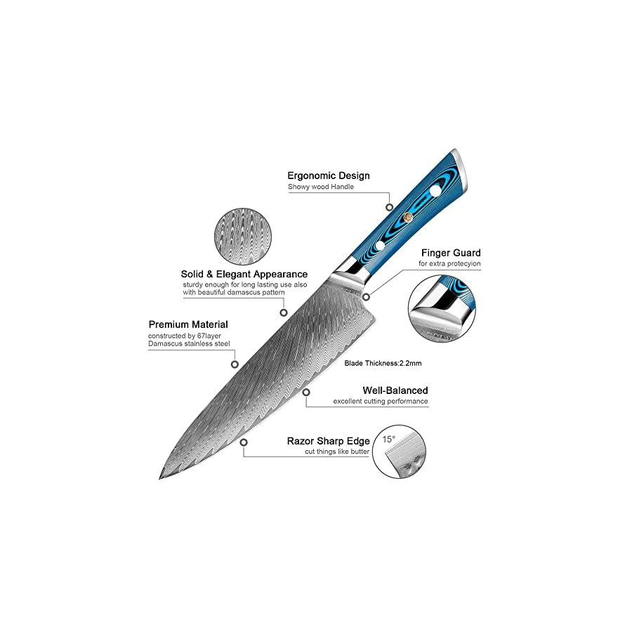 ARCOFF Knife Sets, 4 PCS Damascus Steel Knife Japanese Vg10 Super Steel Sharp Chef Knife Kitchen Slicing Santoku Paring Knives Boning Knife, ARCOFF9058