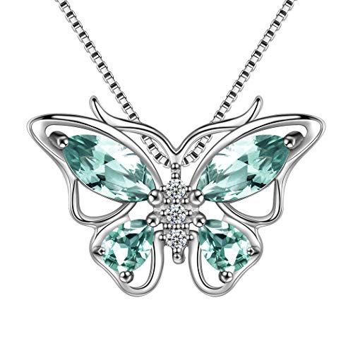 Aurora Tears Butterfly Necklace 925 Sterling Silver Crystal Pendant Green Jewelry Gifts for Women and Girls DP0013G