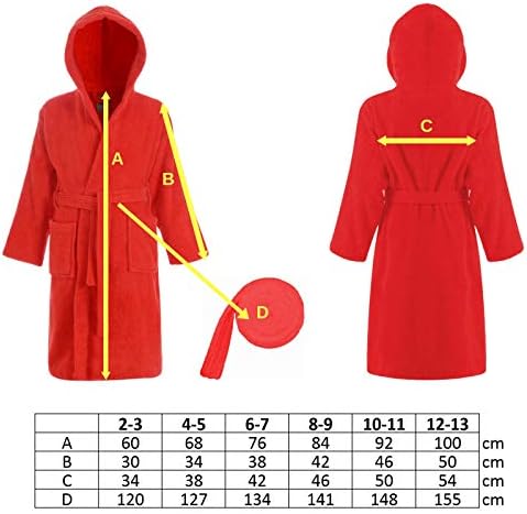 Kids 100% Cotton Bathrobe Hooded Terry Towelling Shawl Collar Bath Robe Bath Robe Dressing Gown 5 Colours Age 2-13