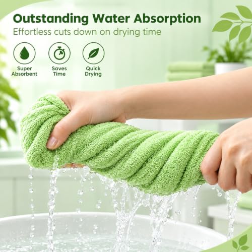 Image of Hair Towel Wrap for Women-Quick Drying Microfiber Towel for Hair with Elastic Loop for Tying-Super Absorbent Head Towels Wrap for Ladies Hair Turban (Pack of 1,Green)