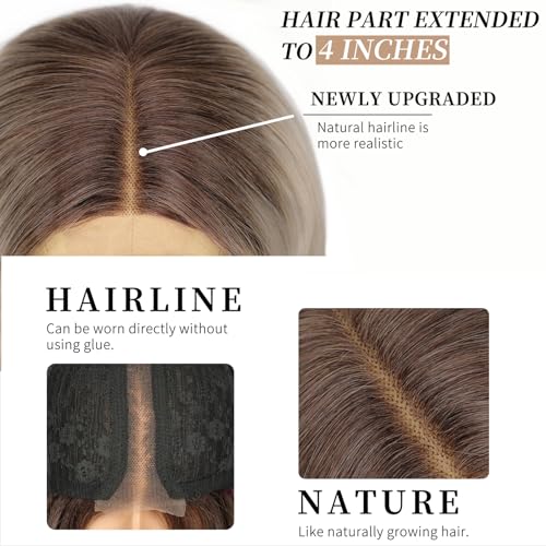 Image of AISI HAIR Ombre Platinum Blonde wig Wig for Women, Long Wavy Lace Hairline Middle Part Synthetic Heat Resistant Wig for Daily Party-26 Inch