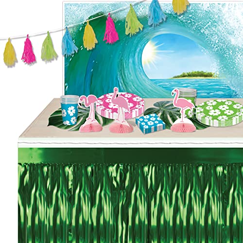 Beistle 6 Piece Metallic Plastic Tinsel Fringe Drape Curtains Photo Booth Backdrop Hanging Decorations Engagement Baby Shower Christmas Holiday Anniversary Wedding Birthday Parties, 15" X 10', Green #TOP4