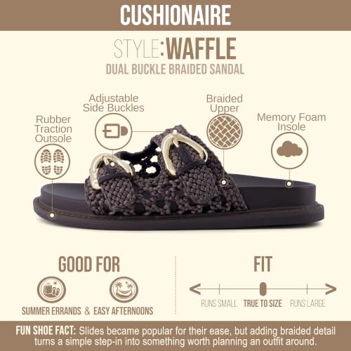 Image of CUSHIONAIRE Wafful Women's Braided Slide Sandals with Dual Adjustable Buckles - Memory Foam Footbed Slip-On Comfort Slides