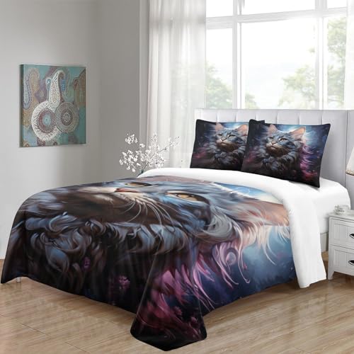 Housse de couette chat 3 pièces en microfibre imprimée pour lit double - 5