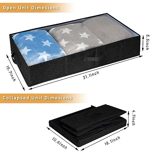 Image of punemi Under Bed Storage Containers, Set of 2 Low Profile Under Crib Storage Bins With Lid, Large Sturdy Under Bed Clothes Drawer Organizers Box for Dorm Room Couch Closet Basement, Black