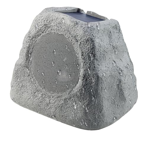 Gemini Portable Solar-Powered Bluetooth Rock Speakers Pair with Multi-Link, Weather-Resistant Design for Outdoor Entertainment, Wireless Connectivity, and Ambient LED Lighting (GHRK-500LTMS-PR)