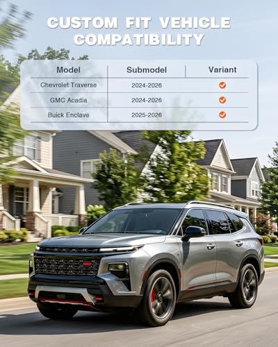 Image of Floor Mats for 2024 2025 2026 Chevy Traverse /GMC Acadia & 2025 2026 Buick Enclave 7-Seater, Custom Fit TPE All Weather Mats with Door Sill Protectors & Cargo Liner & Seat Back Covers