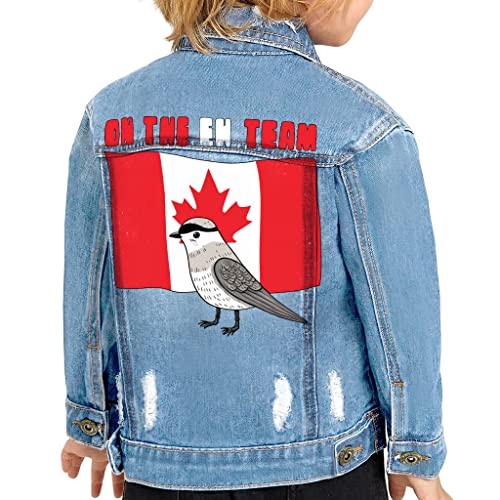 On the Team Toddler Denim Jacket - Canadian Print Jean Jacket - Cartoon Denim Jacket for Kids