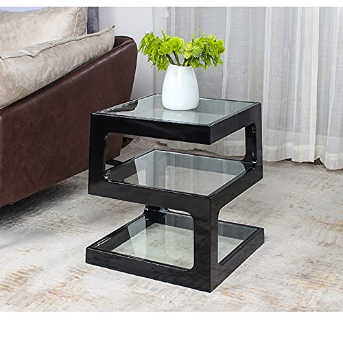 Quadratischer Beistelltisch Quadratischer kleiner Teetisch Glas Massivholz Sofa Ecktisch doppellagiger quadratischer Tisch (Farbe: Walnuss) – Bild 5