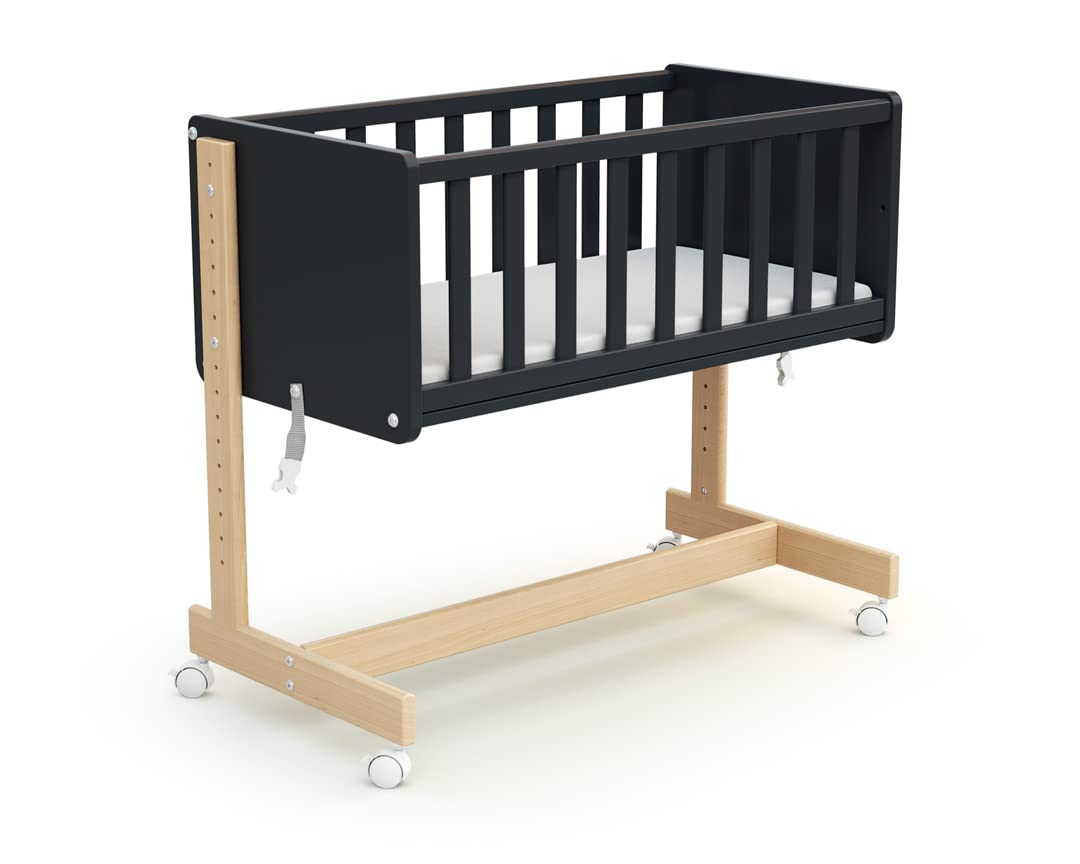 AT4 - Culla co-sleeping evolutiva ESSENTIEL legno - Grafite Grigio/Faggio - 40 x 80-88 x 45,50 x 79,50 cm
