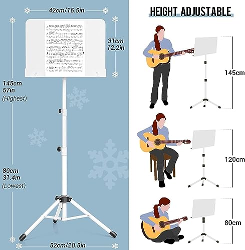 Image of CAHAYA Metal Music Stand Foldable Height Adjustable Music Stand & Table Stand 2 in 1 Dual Use with Waterproof Carry Bag, White CY0194-2