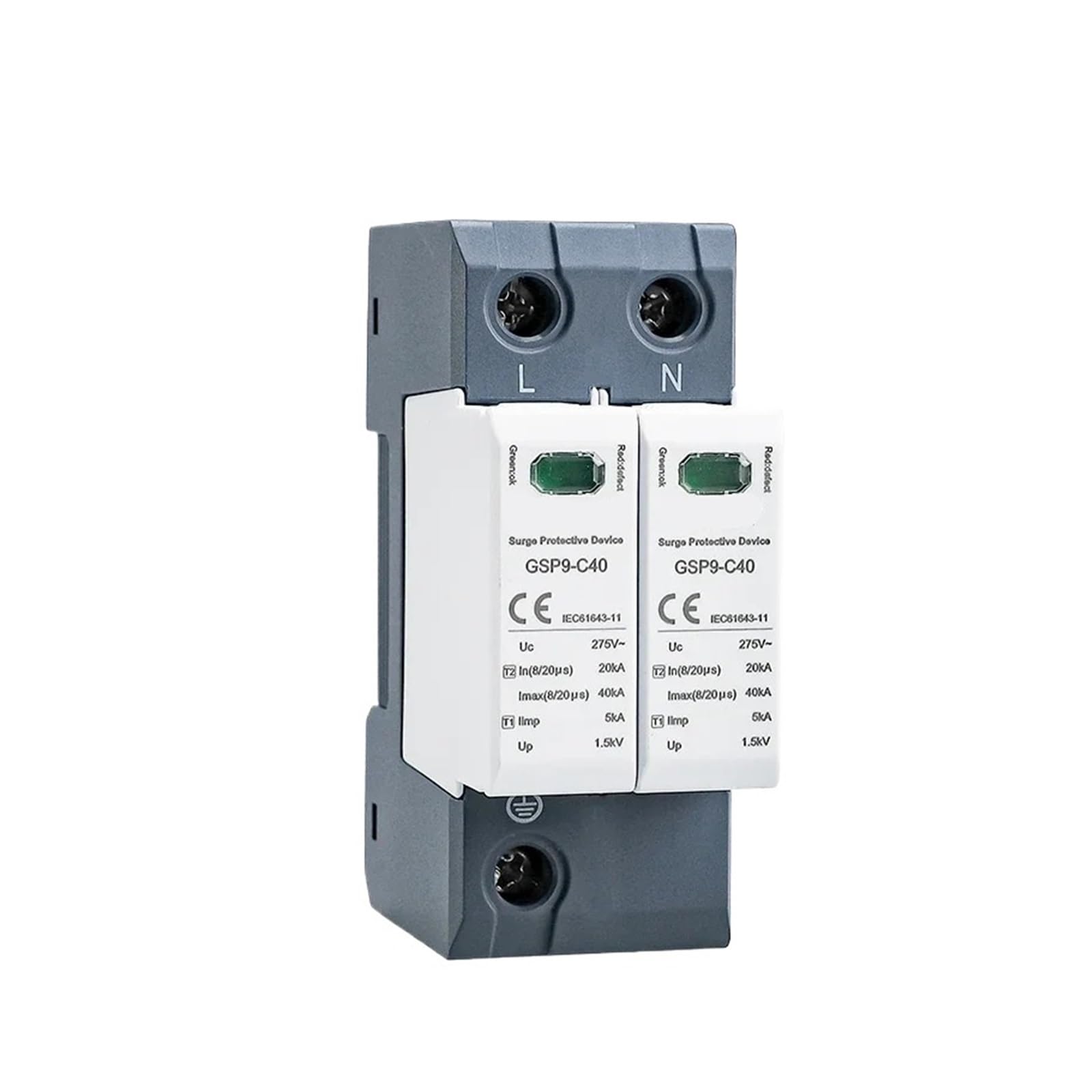 OSHZIKJII 2Pole Surge Protector 20KA-40KA AC275V AC385V 400V 440V(2P AC440V 40KA)