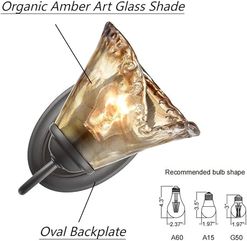 Miniatura 5 de DANSEER Aplique de pared de acabado rústico vintage con pantalla de vidrio ámbar brillante para baño, sala de estar, pasillo, escalera, juego de 2