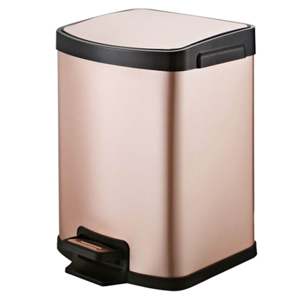 WXM Trash Bin Pedal Type Anti-Fingerprint Waste Paper Basket Easy to Clean Stainless Steel, 3 Color 2 Size (Color : Gold, Size : 26.5X28X31.5CM)