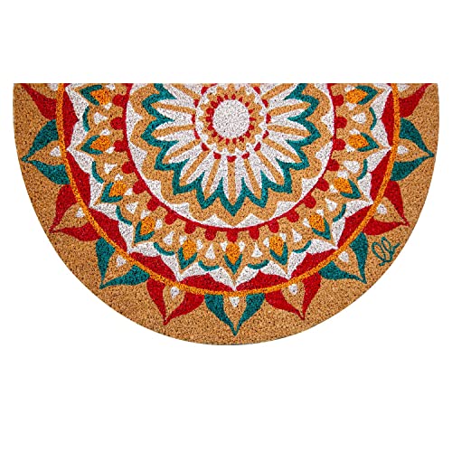 OLIVO.shop FANTASY 9 - Zerbino cocco colorato a mezzaluna, Zerbino Ingresso Esterno in Cocco, Tappetino Antiscivolo Colorato 40x65 cm Mezzaluna (MANDALA)