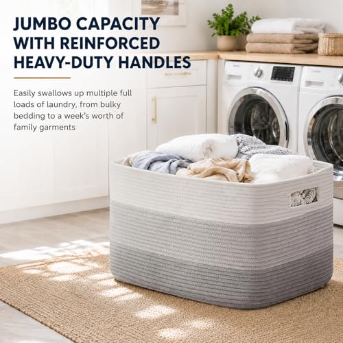 Image of OIAHOMY Large Blanket Basket, 22 inchx17 inchx12 inch Laundry Baskets, Nursery Blanket Storage Living Room, Toy Storage With Handle, Rectangle Woven Baskets-Gradient Grey