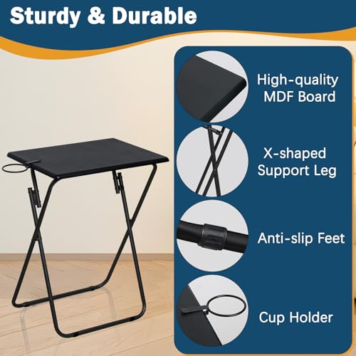 LOFTEY TV Tray Table, Folding TV Dinner Table, Portable TV Tables for Living Room for Eating, Heavy Duty Foldable Side Table for Eating on Couch&Sofa, Black - Thumbnail 4