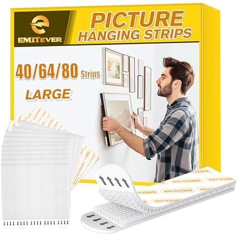 EMITEVER Picture Hanging Strips Heavy Duty, Damage Free Hanging Picture Hangers for Walls, Picture Hanging Kit, Hanging Hooks Without Nails, Large Adhesive Poster Wall Strips 20-Pairs (40 Strips) Cover