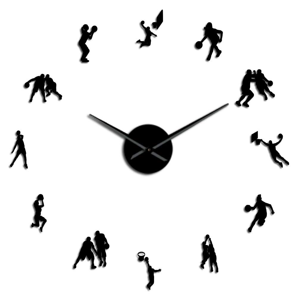 Grande horloge murale bricolage slam dunk noire montre effet miroir 37 pouces