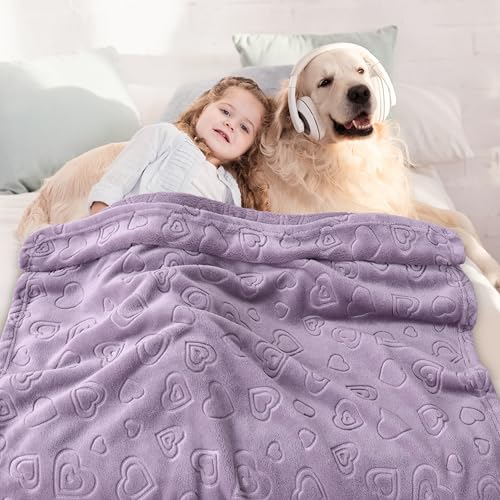 Image of BORITAR Baby Blanket with Heart Design for Girls Ultra Soft Fleece Warm and Lightweight Blankets for Infant Toddler Newborn, 30x40 Inch, Purple