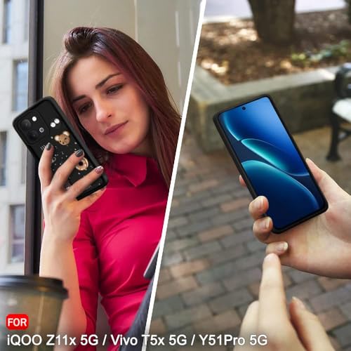 Image of Bintage Cute Fun Taddy| 3D Ball Bear| Donut| Coffee Rubber Case Full Body & Camera Protection Back Cover Compatible for Vivo T5x 5G / Vivo Y51Pro 5G - Black
