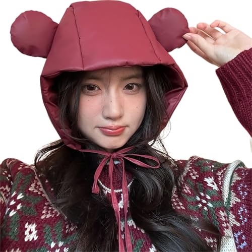 Unisex Warm Hat Trapper Hat Cartoon Bear Warm Hat Down Hat for Outdoor Winter for Skiing Camping Hiking