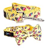 Ollypet Dog Bowtie for Large Dogs Collar and Leash Set Classic Ice Cream Design, Adjustable Dogs Bir