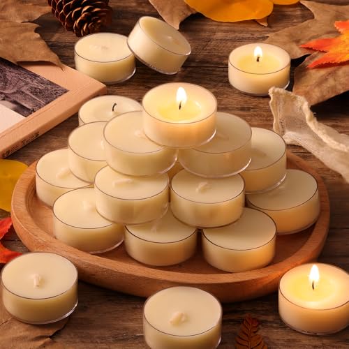 DEVI Soy Tea Lights Candles 25 Pack, Tealight Candles Bulk-4 Hours Long Burning, Unscented White Small Mini Tea Light Candles-Burn Clean, Soy Wax Melts Emergency Candles