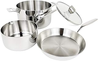 Set di pentole in acciaio inox, 4 pezzi, per friggere a induzione, pentole da cucina, padella, lattiera a doppia bocca, pentola per zuppa, adatto per fornelli a induzione, elettrici e a gas.