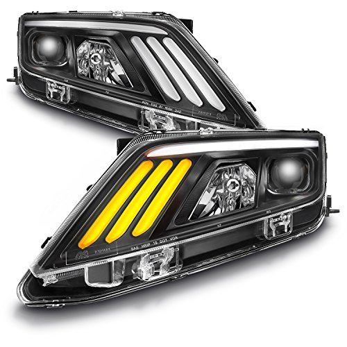 AKKON - For 2010-12 Ford Fusion LED Daytime Running Lamp Strip Projector Headlights w/Sequential Turn Signal Black Housing Set