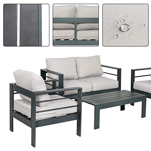 Scurrty Outdoor Patio Furniture Sets Clearance Aluminum Patio Furniture Sectional Sofa Metal Grey Conversation Set with Grey Cushions Outdoor Furniture Sets Clearance Outdoor Sofa Set (Light Grey) - Thumbnail 2