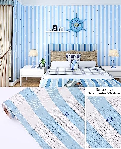 Image of OREN EMPOWER- create your choices PVC DIY Mixture of Blue & White Stripes Wallpaper, 45x330cm