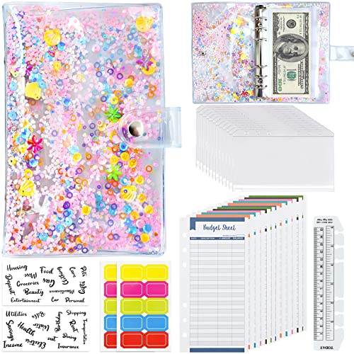 Budget Planner Allemand, A6 Budget Binder, Budget Planner Lot de 12 pochettes de reliure, 12 feuilles budgétaires, 20 autocollants d'étiquettes, 2 catégories d'autocollants, 1 règle Cover