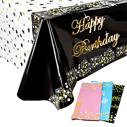 IIRC 3Pcs Nappe Fête Anniversaire Plastique Nappes Jetables 137x183cm Nappe Table Happy Birthday Couverture Rectangulaire Nappe pour Anniversaire, fête, Pique-Nique, Mariage, Anniversaire Cover