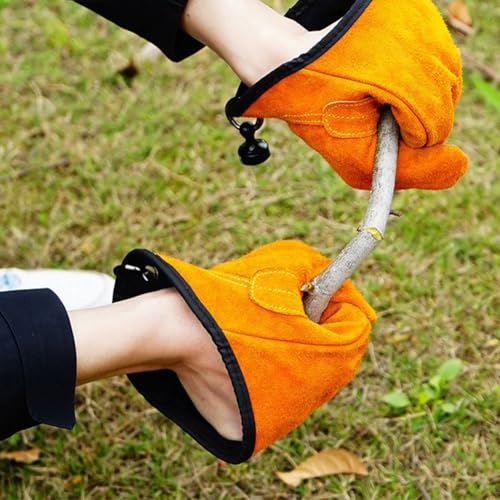 Guanti da barbecue in pelle resistente al calore, con porta attrezzi magnetico, fodera ignifuga e pelle bovina per campeggio all'aperto