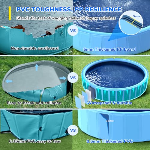 Bilibara 87'' Foldable Dog Pool, Sprinkler Pool for Kids, Non-Slip Heavy Duty Dogs Splash Pad for Small Dogs, Hard Plastic Kiddie Bathtubs for Backyard