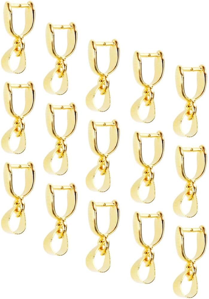 SATRA TRADAERS SATRA TRADERS Pinch Clasp Bails Charm Pendant Connector Bead Pendant Connector Pinch Pendant Connector Dangle Charms Pendants Gold Pendant Metal Jewelry | Size : 14mm | 25pcs