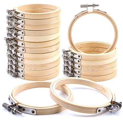VEUWOLM 20 Piezas Bastidores para Bordar,8 cm/3 Pulgadas Marco de Bordado Hecho a Mano,Bastidor de Madera para Bordar,Marcos de Punto de Cruz Ajustables,para Bordar Coser Tejer o DIY Manualidades