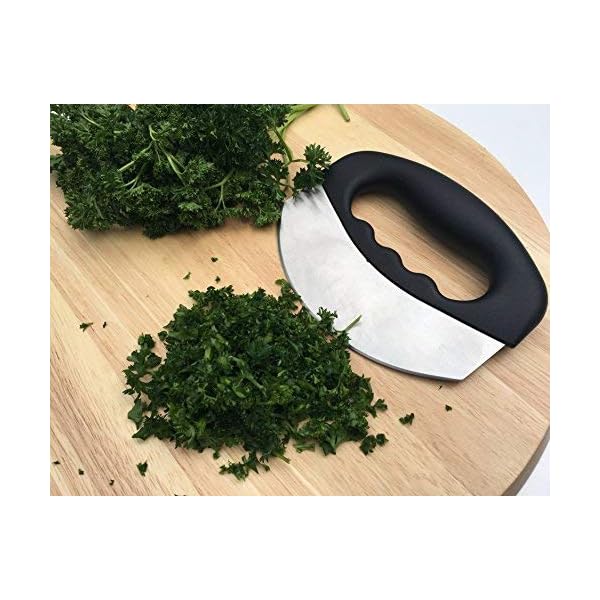 Checkered Chef Mezzaluna Knife - Rocker Knife, Mincing Knife, and Mezzaluna Chopper w/Single Blade and Cover/Sheath - Vegetable Cutter & Salad Chopper - Image 6