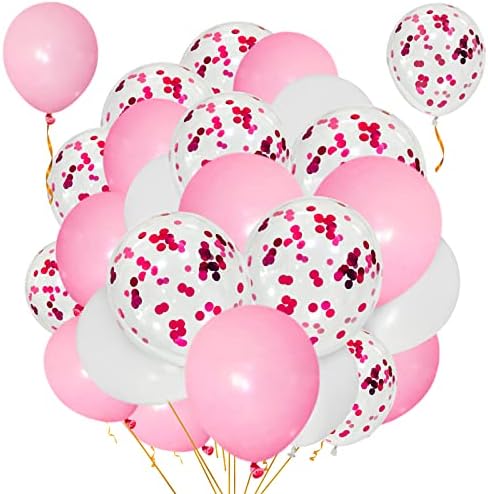 BONLL Red White Balloons 50 Pack Red Confetti Balloons 12 Inch White Latex Party Balloons for Birthday Party Wedding Decoration