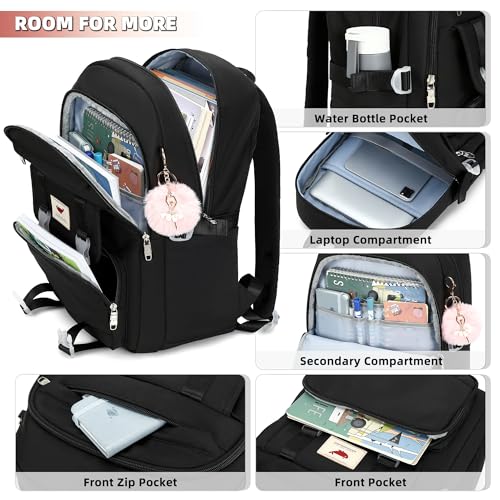3 PCS Backpack for Teen Girls,Laptop Backpacks 15.6 Inch School Bag with Lunch Box Pencil Pouch Set for Students Aesthetic College Bookbag Travel Daypack(Black)2