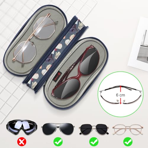 Image of FINTIE Double Sunglasses Case, Soft Portable Eyeglasses Pouch with Carabiner Clip, Dual Zipper Compartments for Men Women