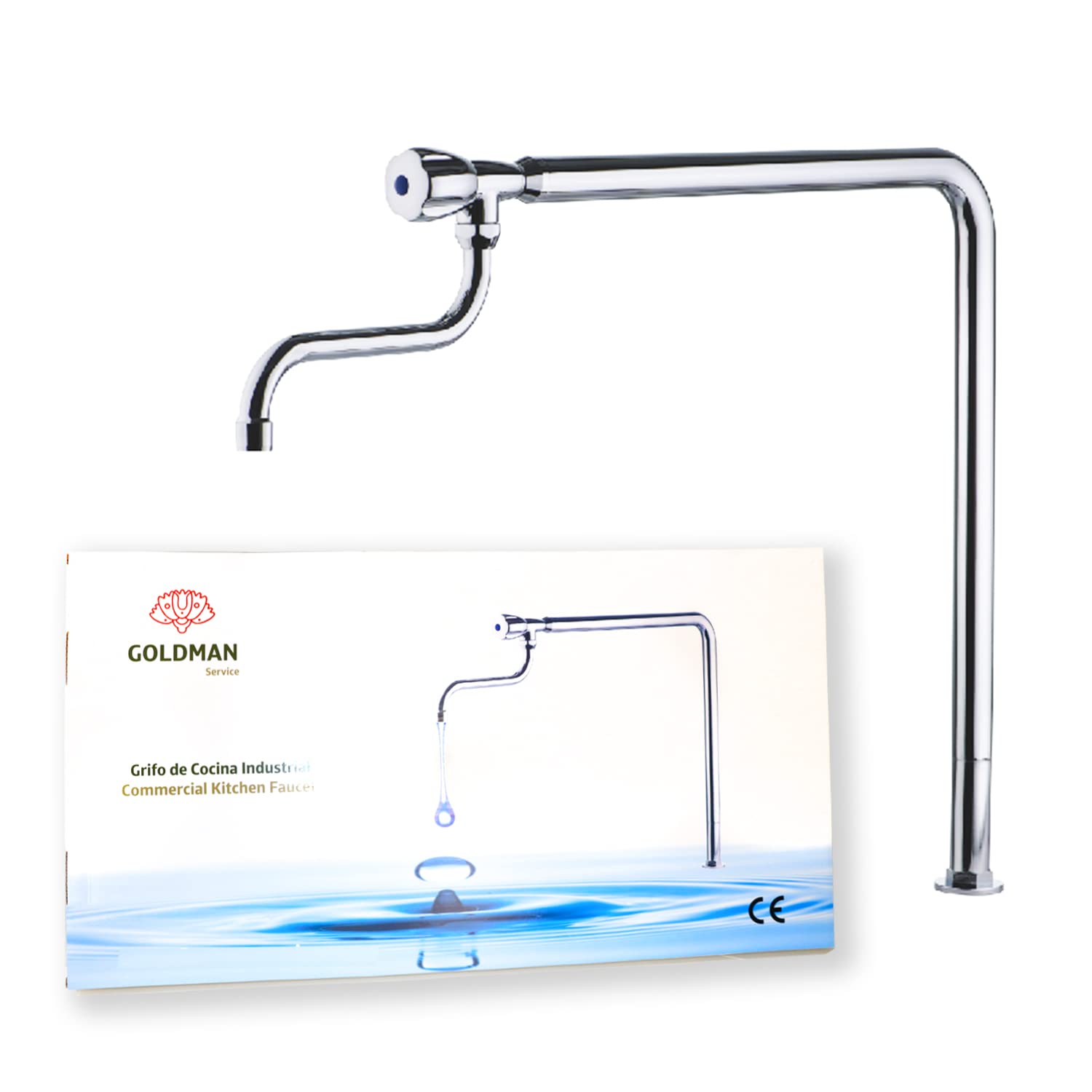 GOLDMAN SERVICE Rubinetto industriale a colonna orientabile un acqua con pomolo e beccuccio alto per alberghi, industrie, sanità, cucina, sala da pranzo, officine